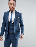 Asos Skinny Suit Jacket In Blue Gradient Wool Blend Check - Blue