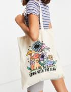 Asos Design Tote Bag With Mushroom Print In Natural-neutral