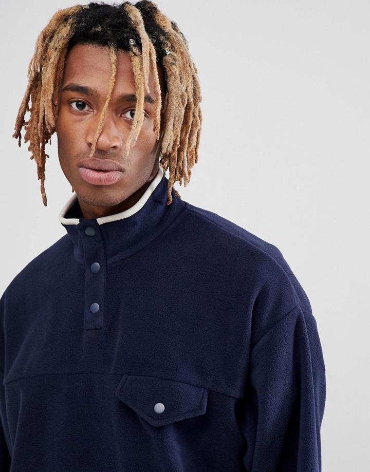 Asos Oversized Sweatshirt In Fleece With Popper Track Neck - Navy