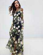 Asos Edition Floral Embroidered Maxi Dress With Cutabout Skirt - Multi