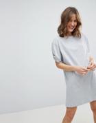 Asos Ultimate Rolled Sleeve T-shirt Dress With Tab - Gray