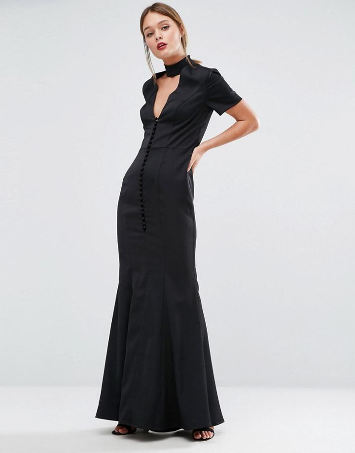 Jarlo Button Detail Fishtail Dress - Black