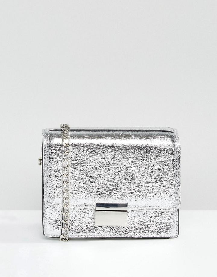 Pull & Bear Cross Body Metallic Bag - Silver