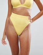Asos Mix And Match High Waist High Leg Bikini Bottom In Rib - Yellow