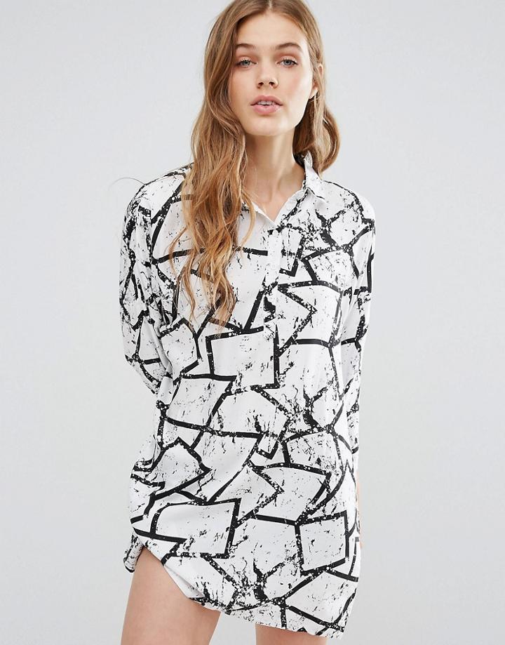 Noisy May Sandra Graffiti Shirt Dress - White