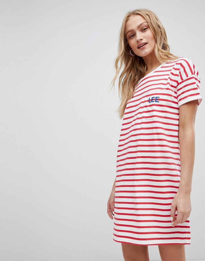 Lee Stripe Logo T Shirt Dress - Red