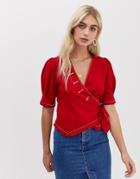 Moon River Tie Side Blouse - Red