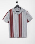 Asos Design Relaxed Polo With Vertical Red Stripe In Gray Heather-multi