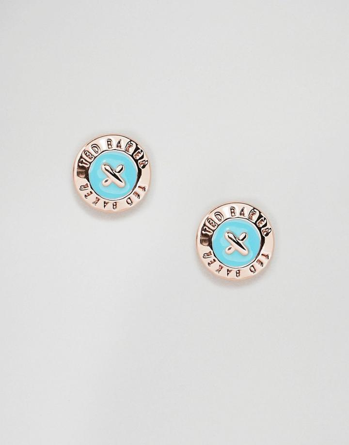 Ted Baker Eisley Turquoise Enamel Mini Button Stud Earrings (+) - Gold