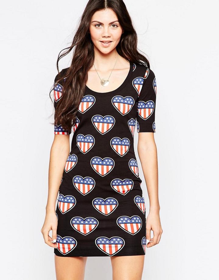 Love Moschino American Heart T-shirt Dress - Black