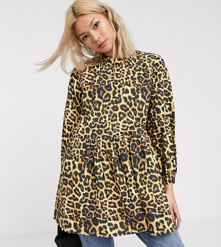 Verona High Neck Smock Top In Leopard Print-multi