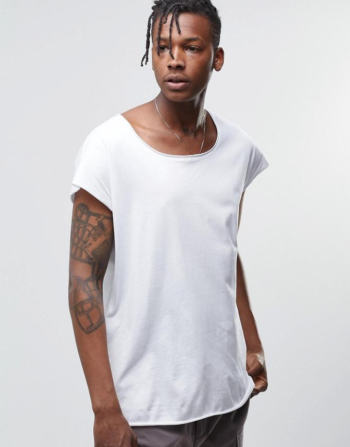 Asos Oversized Sleeveless T-shirt With Raw Scoop Neck In White - White