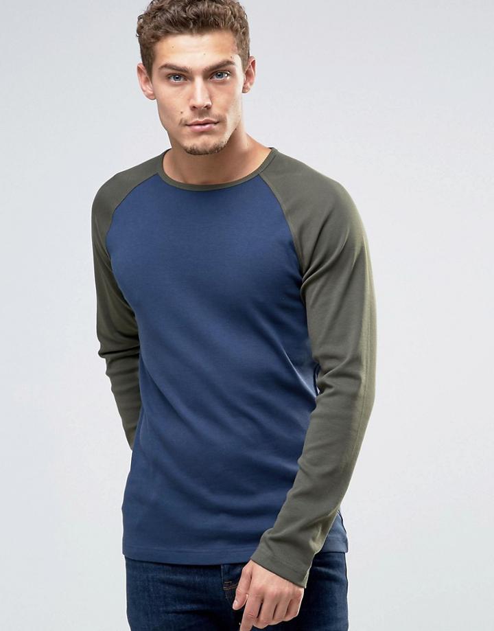 Esprit Raglan Long Sleeve Top In Slim Fit - Navy