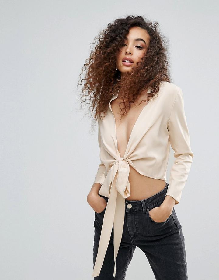 Unique 21 Wrap Over Bow Top - Tan