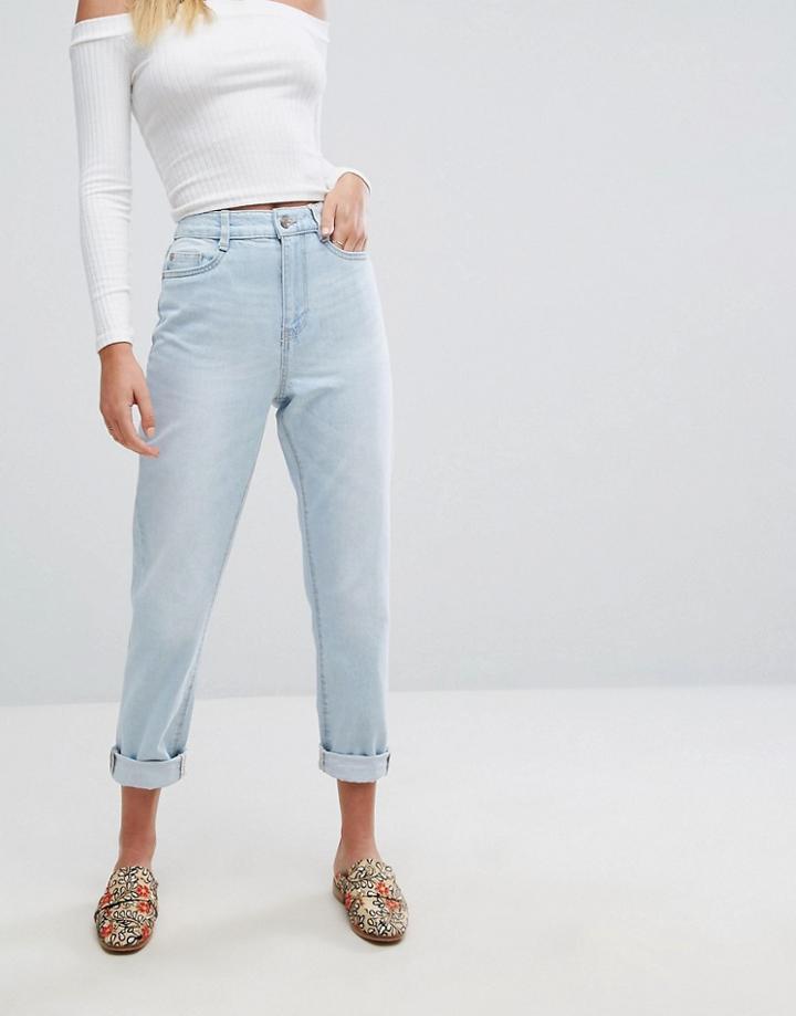 New Look Turned Hem Mom Jeans - Blue