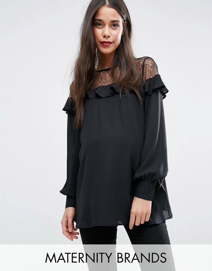 New Look Maternity Frill Lace Yoke Top - Black