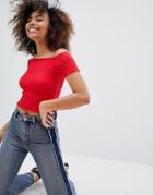 Monki Shirred Crop Top - Red