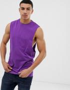 Asos Design Organic Relaxed Sleeveless T-shirt With Dropped Armhole In Purple - Purple