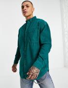 Asos Design Oversized Cord Shirt In Teal-green
