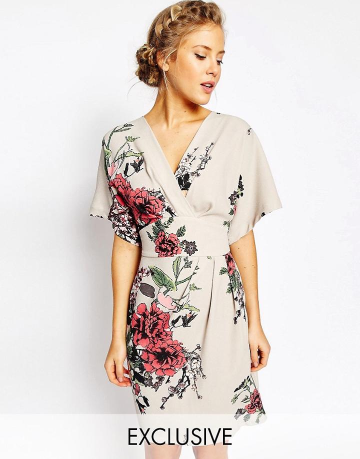 Closet Obi Wrap Dress With Kimono Sleeve - Multi