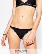 South Beach Contrast Stitch Skinny Bikini Bottom - Black