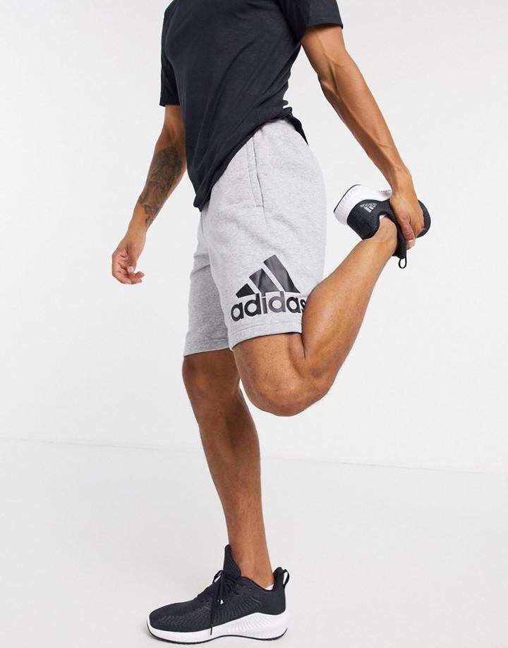 Adidas Training Shorts In Gray With Large Logo-green