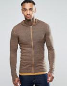 Asos Knitted Cotton Bomber Jacket In Muscle Fit - Brown
