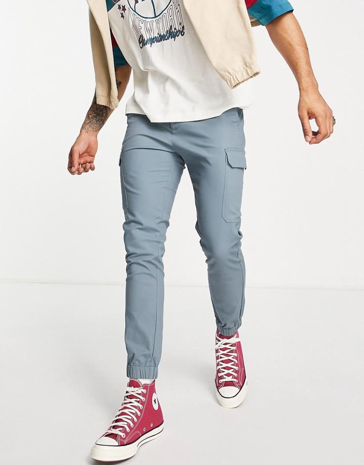 Asos Design Skinny Cargo Cuffed Pants In Blue