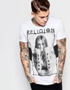 Religion T-shirt With Tattooed Stand & Fight Girl Print - White