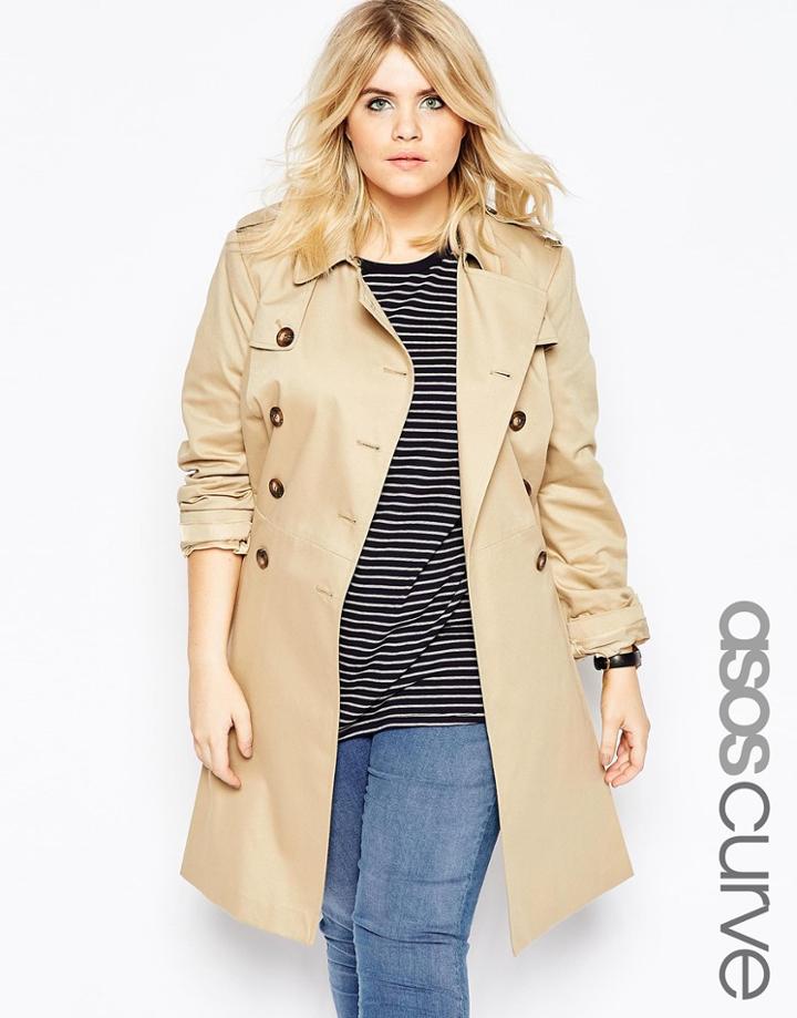 Asos Curve Skater Trench - Stone