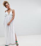 Asos Design Petite Natural Stripe Maxi Beach Dress - Multi