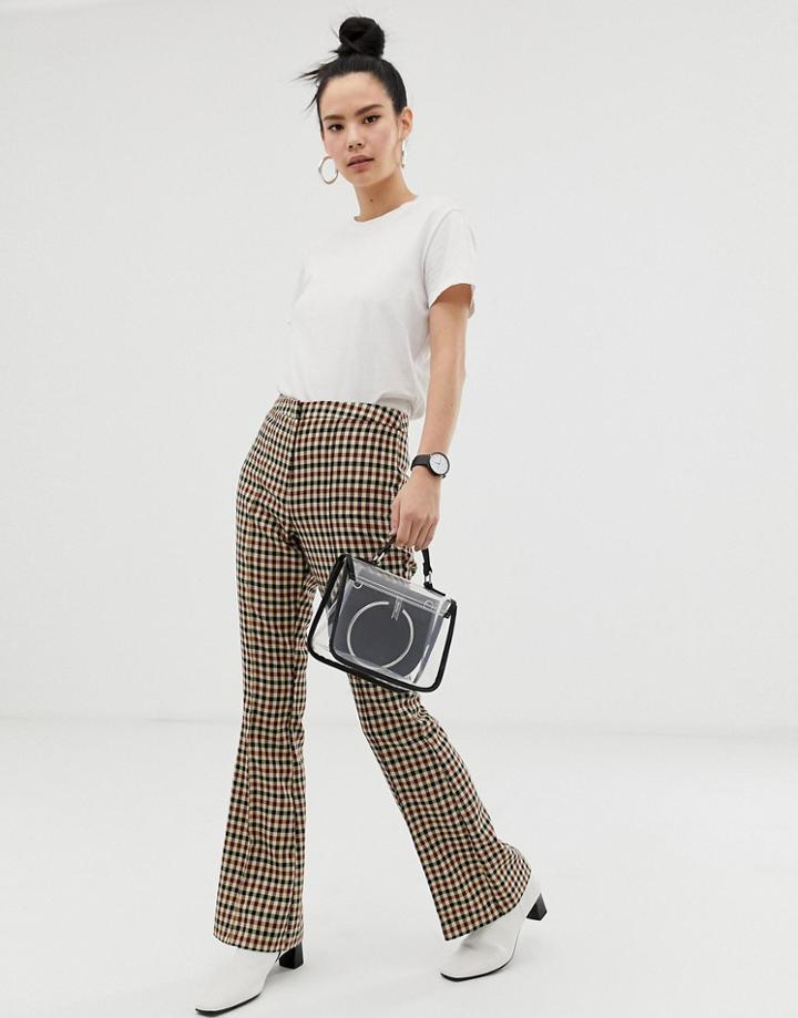 Asos Design Slim Kick Flare Pants In Light Based Check - Multi