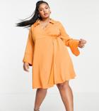Fashion Union Plus Satin Wrap Front Mini Dress-orange