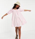 New Look Petite Square Neck Shirred Back Mini Dress In Mid Pink