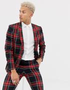 River Island Skinny Fit Suit Jacket With Dandy Check In Red - Red