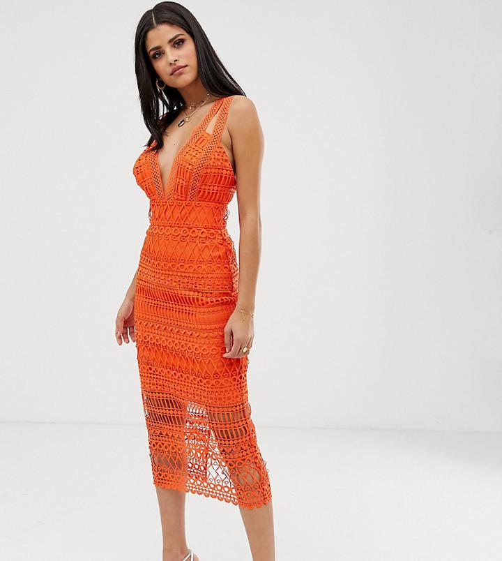 Asos Design Tall Midi Pencil Dress In Cutwork Broderie-multi