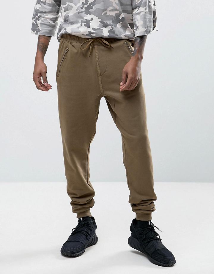 Criminal Damage Olive Tracksuit Joggers With Woven Waistband - Green