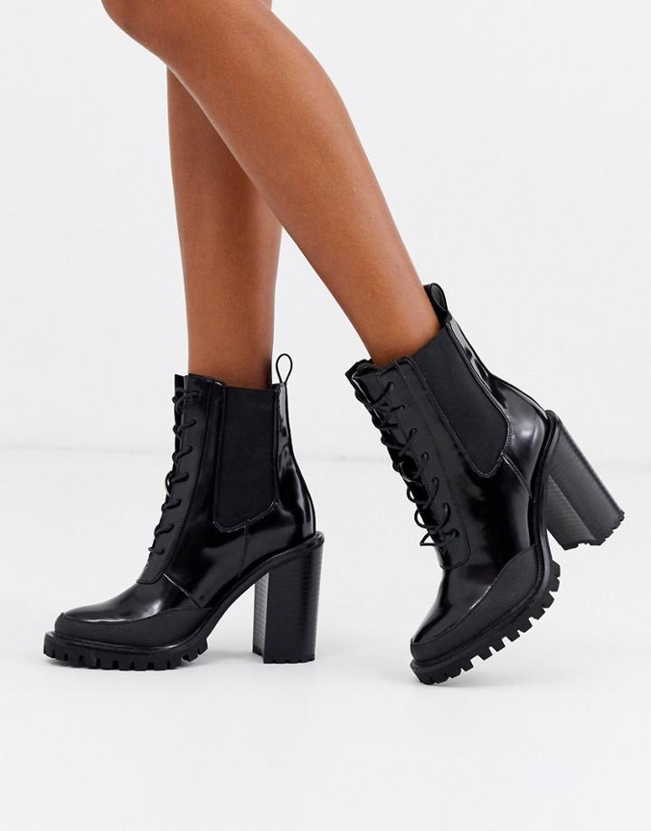 Asos Design Ellen Chunky Lace Up Ankle Boots In Black