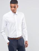 Number Eight Savile Row Skinny Smart Shirt In Herringbone - White