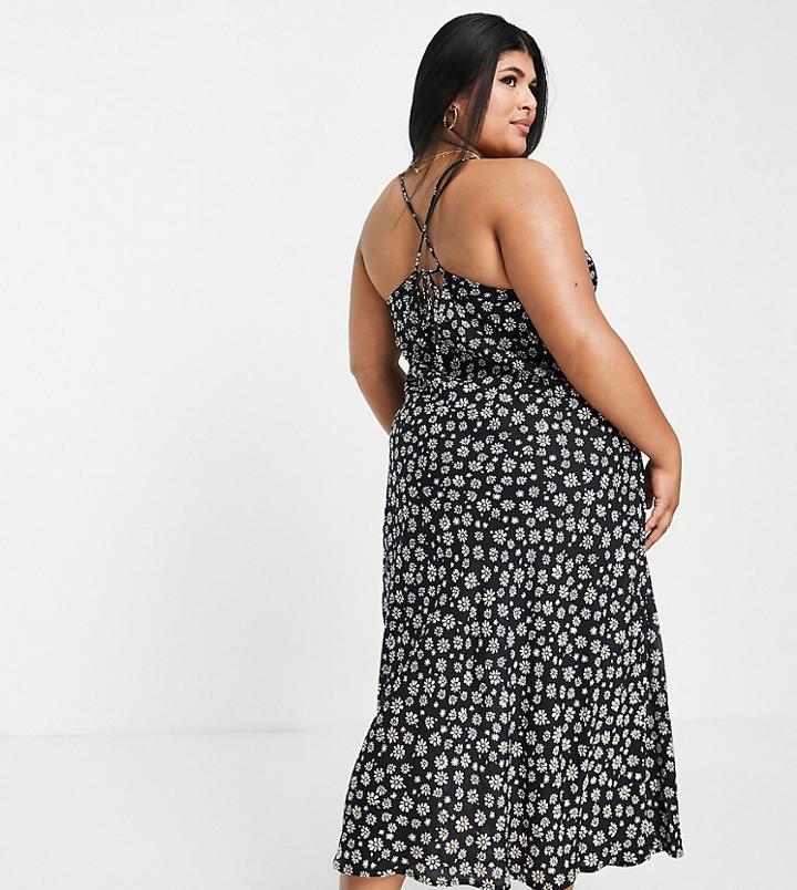 Influence Plus Spaghetti Strap Tiered Midi Dress In Black Floral
