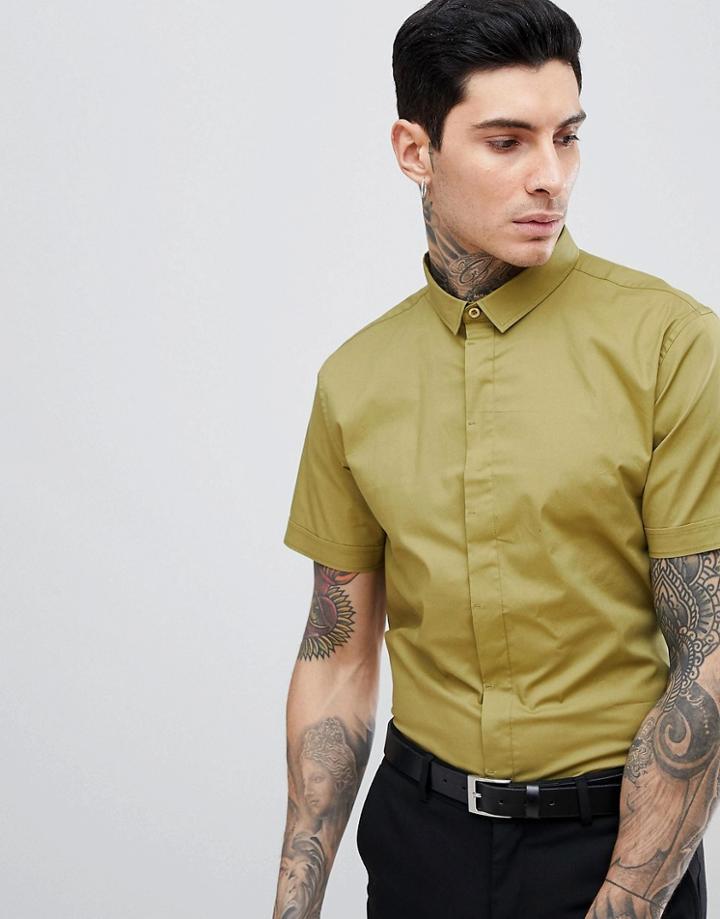 Process Black Short Sleeve Plain Stretch Shirt - Green