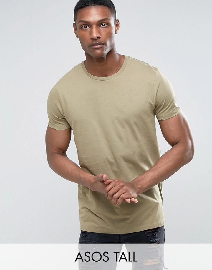 Asos Tall Longline T-shirt With Crew Neck - Beige