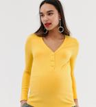 New Look Maternity Button Down Rib Long Sleeve Top In Bright Yellow - Yellow