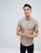 Hugo Short Sleeve Poplin Shirt In Khaki - Green