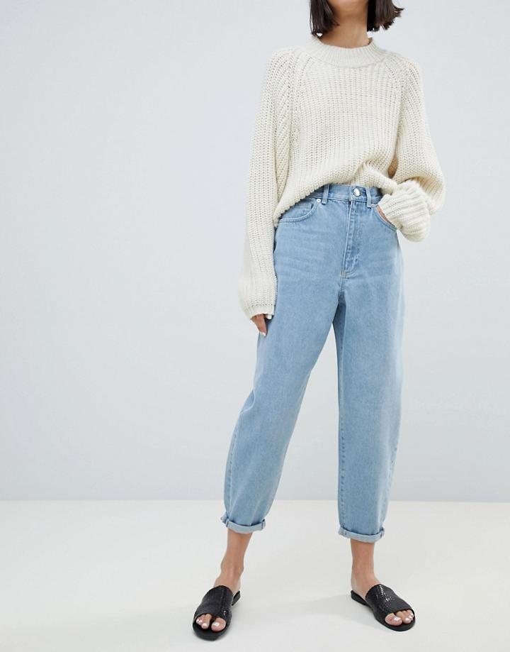 Asos Design Balloon Leg Boyfriend Jeans In Light Vintage Wash - Blue