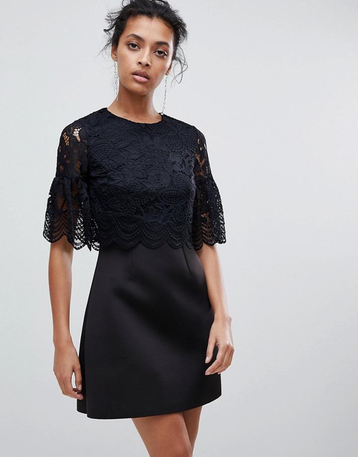 Asos Lace Crop Top Scallop Mini Dress - Black