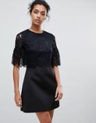 Asos Lace Crop Top Scallop Mini Dress - Black