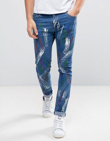 Liquor & Poker Skinny Jean Paint Splatter - Blue
