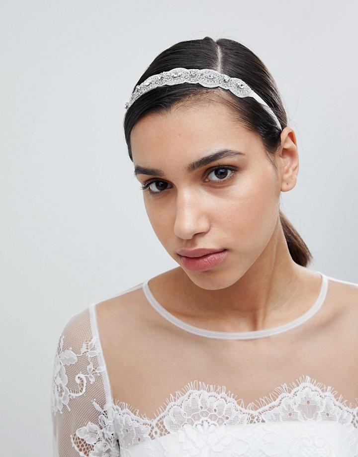 Asos Design Bridal Beaded Crystal Headband - Silver