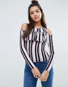 Asos Top With Cold Shoulder Ruffle Detail In Bold Stripe - Multi